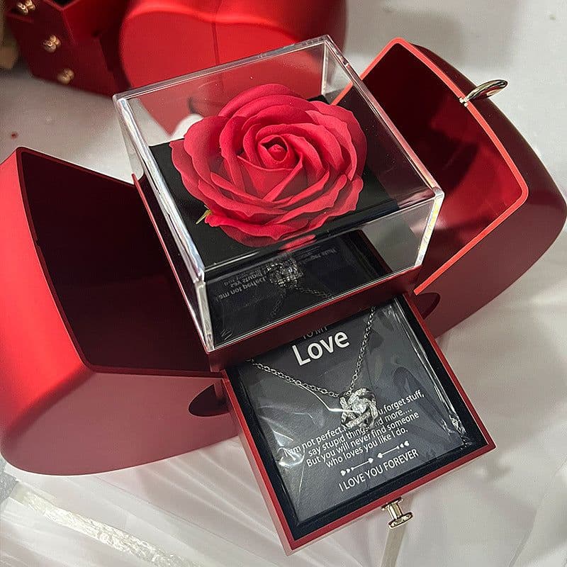 image-Jewelry Gift Box with Rose - 130mm Corrugated Paper