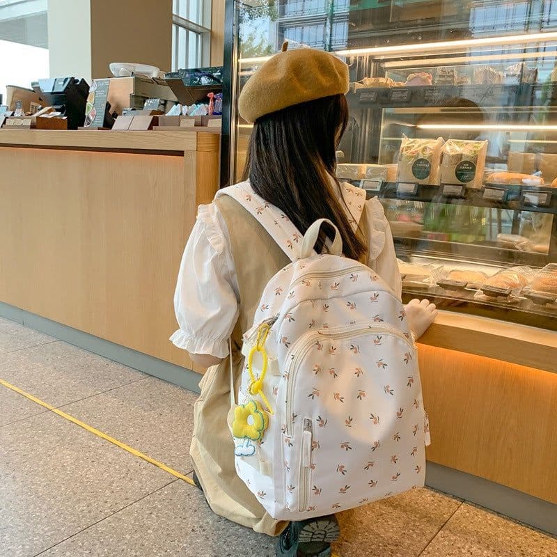 image-2022 Summer New Products Korean Street Trend Student Nylon Schoolbag Fashion Floral Casual Couple Backpack