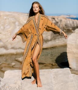 image-Rayon Beach Cover-Up Kimono - Light Blue One Size