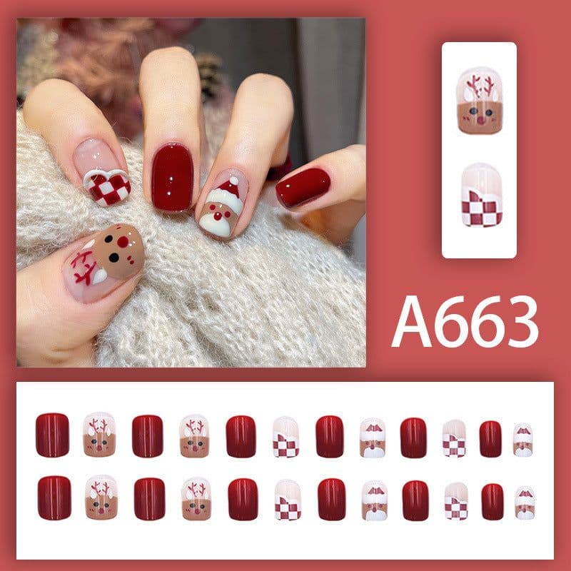 image-Autumn and winter gentle and pure desire simple style wearable manicure patches short, medium and long style white removable fake nail patches