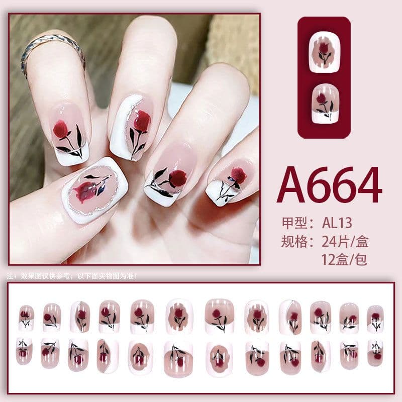 image-Autumn and winter gentle and pure desire simple style wearable manicure patches short, medium and long style white removable fake nail patches