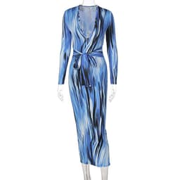 image-French hot-selling 2022 spring new feminine temperament personality printing long-sleeved V-neck dress cross-border wholesale