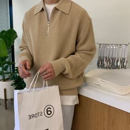 image-Men's Japanese Retro-Style Half-Zip Sweater - Casual Autumn/Winter