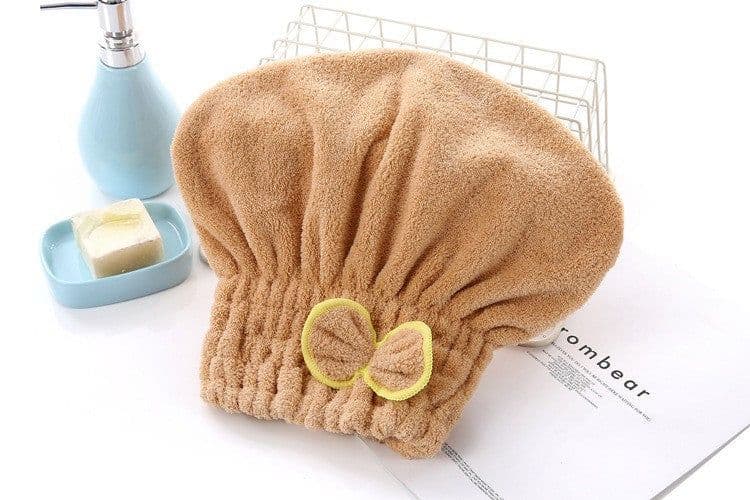image-Coral Fleece Dry Hair Cap - Princess Bow Pink