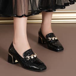 image-Women's Loafers Black Square Toe Tassel Size 42