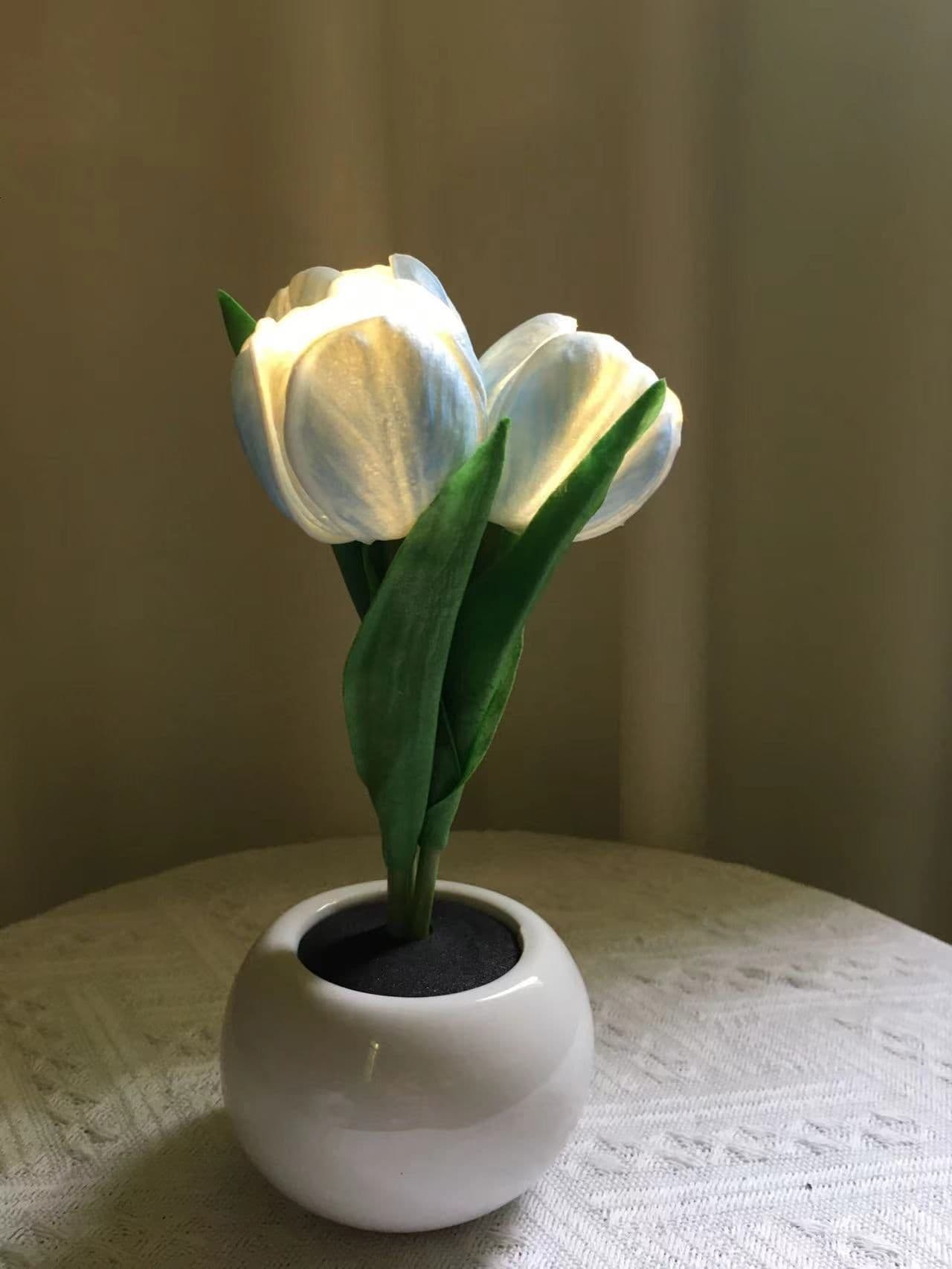 image-LED Tulip Night Light - Ceramic Flower Lamp Blue