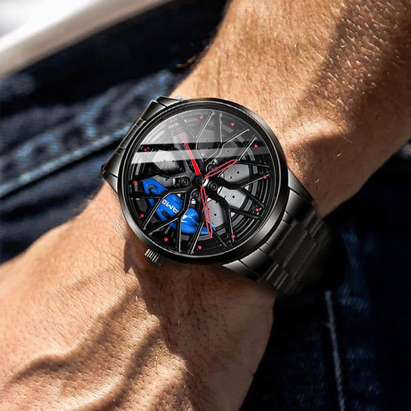 image-SVJ Men's Quartz Watch - 3D Hollow Forged Wheel Design