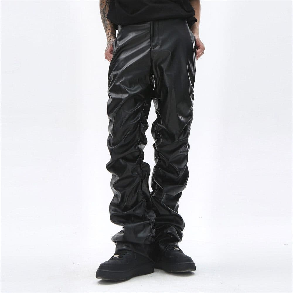 image-Dark Punk Leather Pants - Men's Hip Hop Loose Casual
