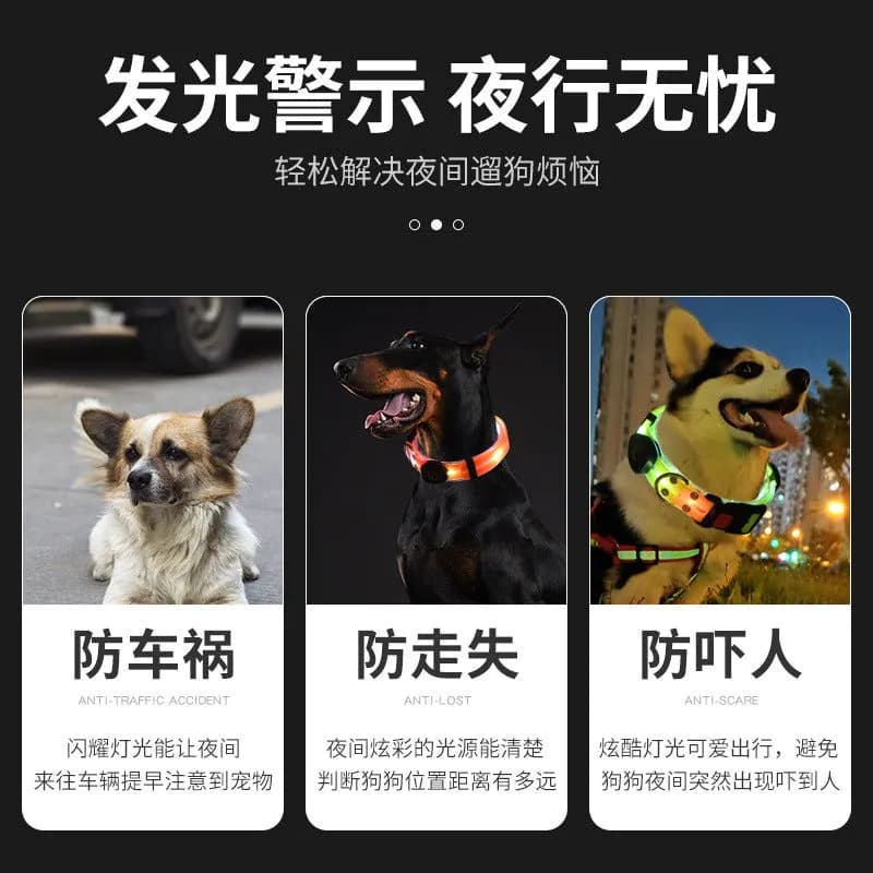 image-LED Pet Collar USB Charging - Nylon Black