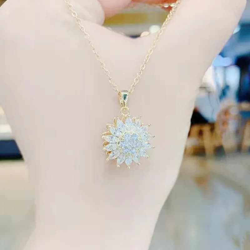 image-Sunflower Rotating Necklace - Zirconia Pendant Gold