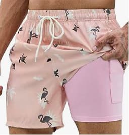 image-Men's 3D Print Swim Trunks - 2 Pack Quick Dry Stretch Shorts with Compression