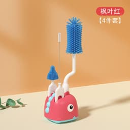 image-Silicone Bottle Brush Set - 4-Piece Red - Multi-Purpose Cleaning Tool
