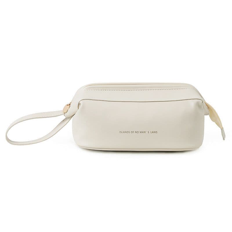 image-Portable Cosmetic Bag - Black PU Leather Pillow