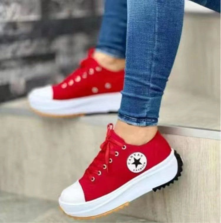 image-Canvas Shoes Women's Platform Low-Cut Pink Size 44