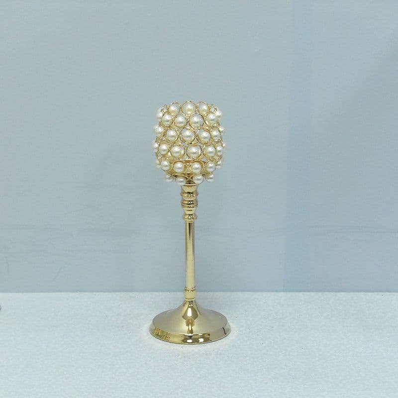 image-Gold Metal Candlestick Holder - Pearl Electroplated