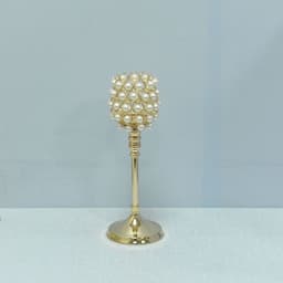 image-Metal Candlestick Holder - Gold Pearl 11.5x32cm