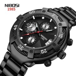 image-NIBOSI Men's Watch 46mm Quartz Black Gold