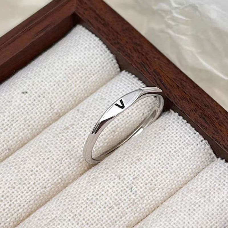 image-S925 Sterling Silver Letter Ring - Adjustable