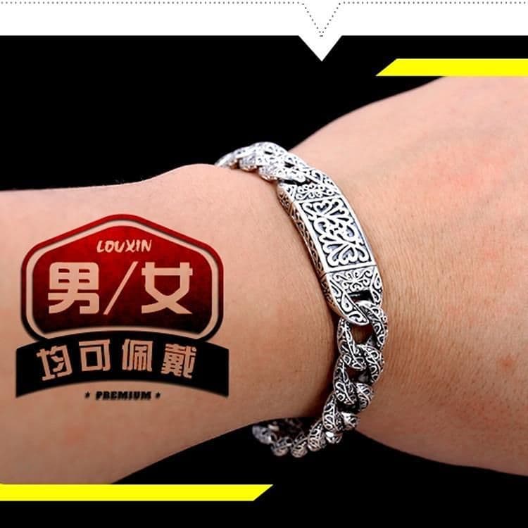 image-Retro Thai silver bracelet 925 silver auspicious rattan bolt bracelet hollow carved men's fashion domineering jewelry personality