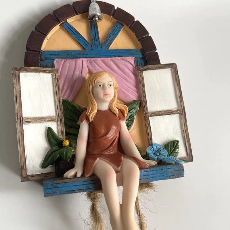 image-Cross-border exclusively for Fairy Gate Garden Wonderful Ornament Cute Fairy Climbing Rope Resin Pendant Garden Design Decoration