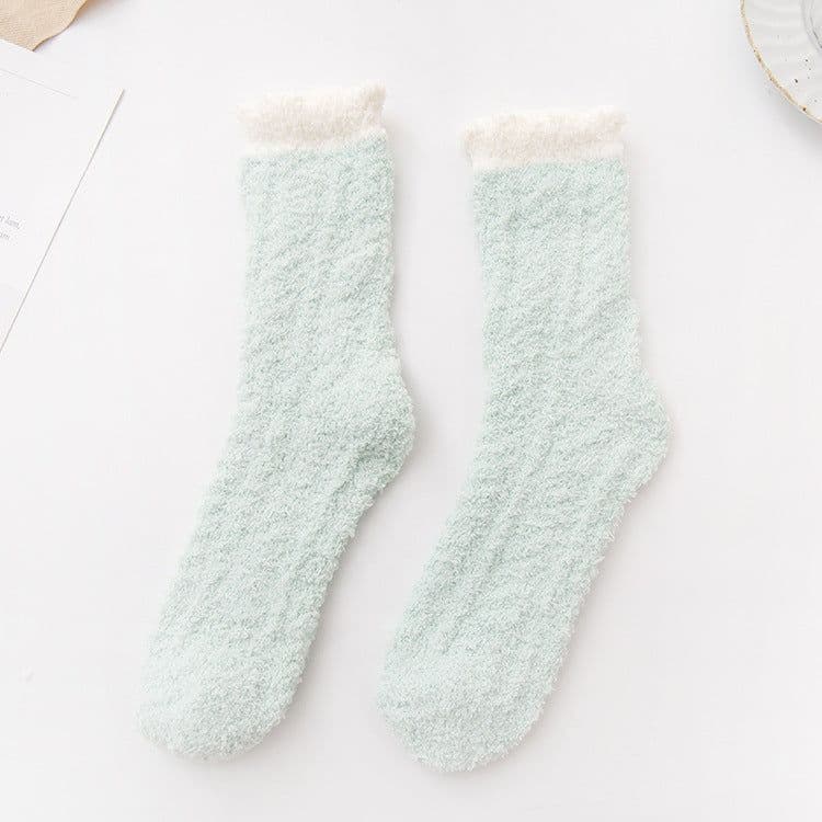 image-Coral Velvet Winter Warm Thickened Cat Socks for Women - Blue Medium Tube