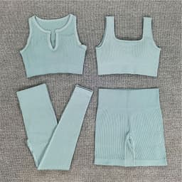 image-2021 Yoga Suit - Brown Four-Piece Set, Short Sleeve, Leggings, Size S
