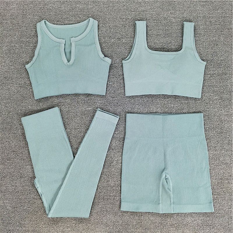 image-2021 Yoga Suit - Brown Four-Piece Set, Short Sleeve, Leggings, Size S