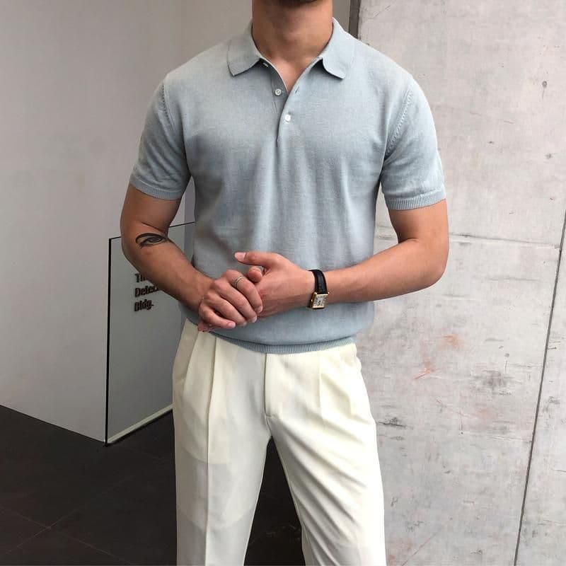 image-Slim-fit Cotton POLO Shirt Men Short Sleeve