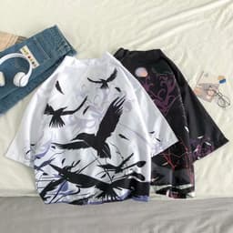 image-A generation of Japanese ukiyo-e Taoist robe sea wave carp kimono male and female couple three-quarter sleeve shirt wholesale