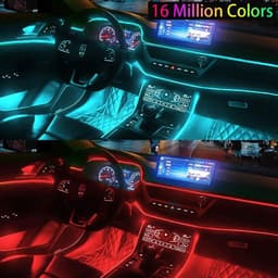 image-Car atmosphere light modification cold light APP one drag five 6M colorful guide line fiber optic wireless atmosphere light
