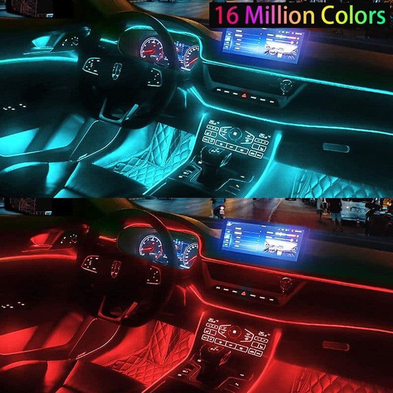 image-Car atmosphere light modification cold light APP one drag five 6M colorful guide line fiber optic wireless atmosphere light