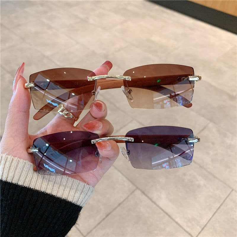image-Spot wholesale fashion sunglasses European and American cross-border men's and women's frameless imitation wood grain temples sunglasses sunglasses