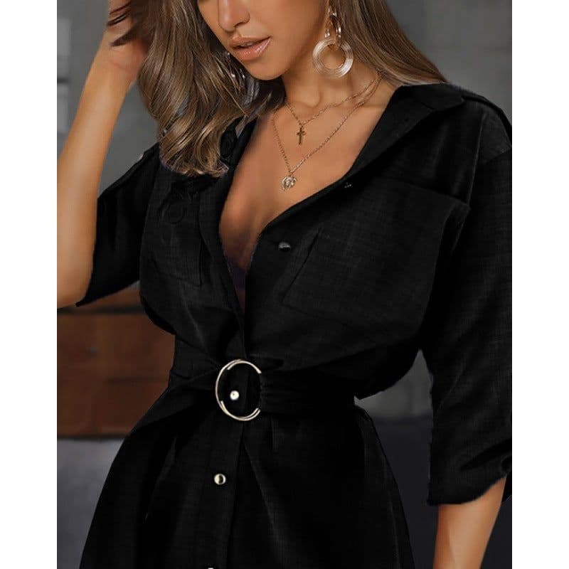 image-European Summer Women's V-Neck Shirt - Black 3XL