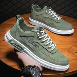 image-Men's Canvas Sneakers - Grey Low Cut Casual