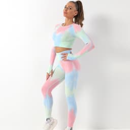 image-Women's Tie-Dye Yoga Pants Long Sleeve Fitness Suit 2022 Green L