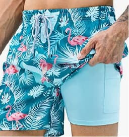 image-Men's 3D Print Swim Trunks - 2 Pack Quick Dry Stretch Shorts with Compression