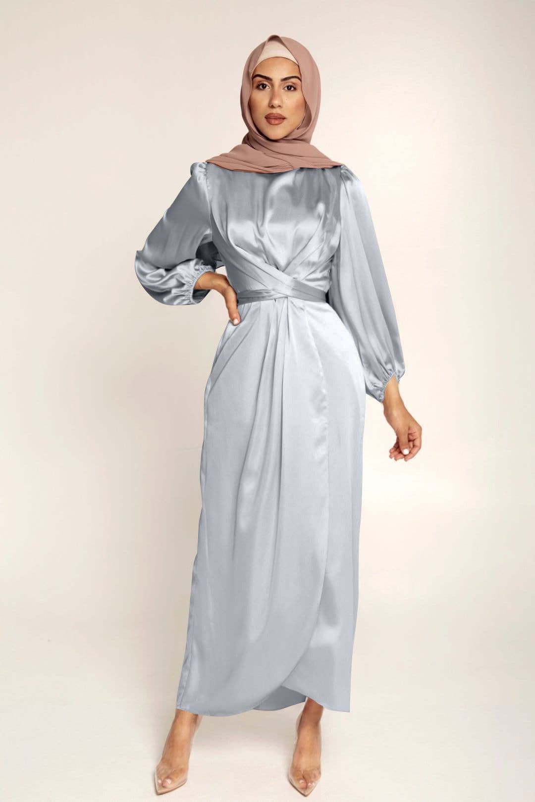 image-Solid Color Satin Tunic Dress XXL Black - 2022 Europe Style