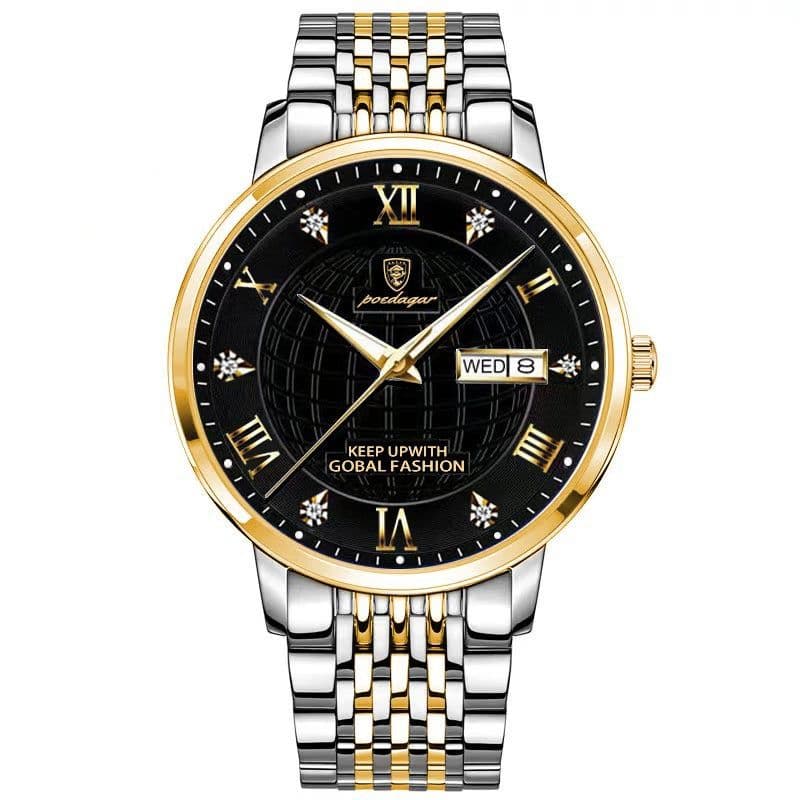 image-Poedagar Swiss Quartz 41.5mm Men's Watch - Gold 30M Waterproof