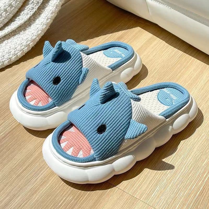 image-Xiaosha Thick-Soled Cotton Linen Slippers - Grey Size 44-45
