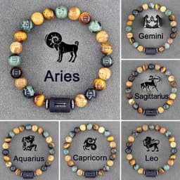 image-Tiger Eye Stone Zodiac Bracelet - Natural Stone Beaded