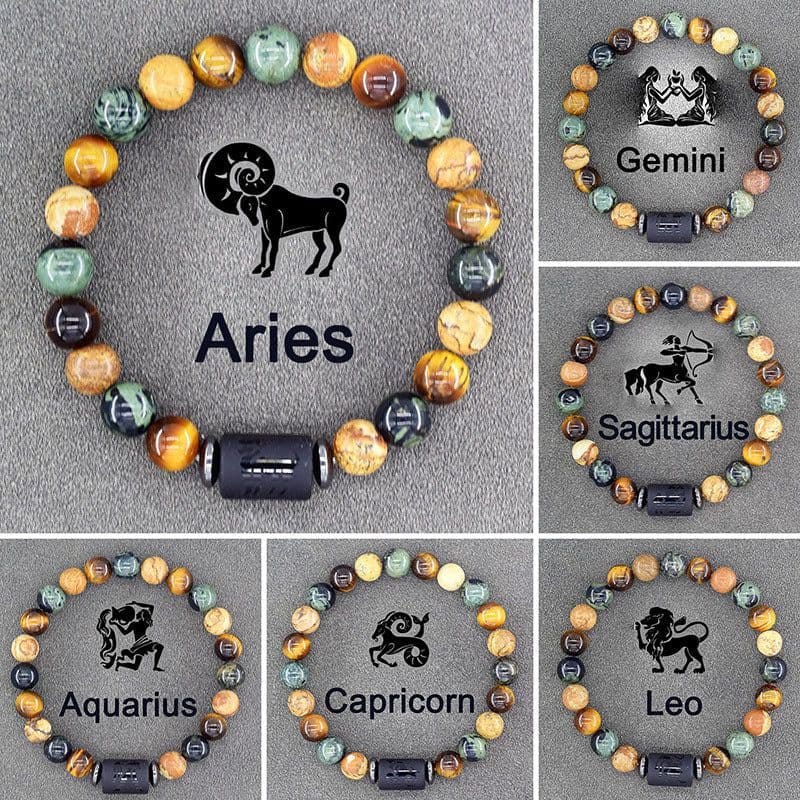 image-Tiger Eye Stone Zodiac Bracelet - Natural Stone Beaded