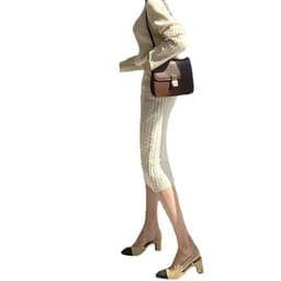 image-Women's Knit Cardigan Skirt Suit Set - Blue Midi