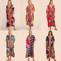 image-European and American new positioning printed blouse seaside holiday long skirt loose blouse bikini swimsuit robe outer wear female