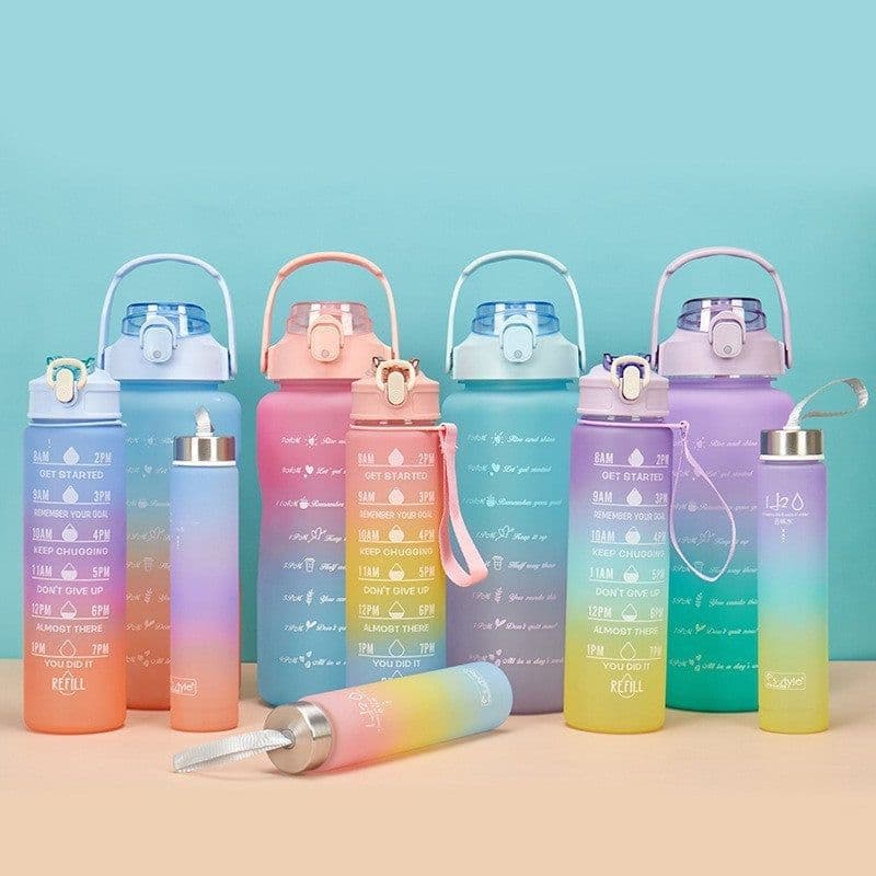 image-Foreign trade cross-border best-selling three-piece plastic pc water cup large-capacity sports outdoor family set double drinking straw cup