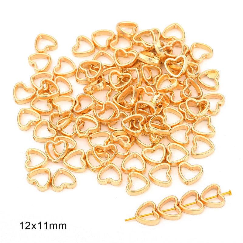 image-DIY Plastic Resin Heart Shape Beads - 25pcs Gold/White/K Set