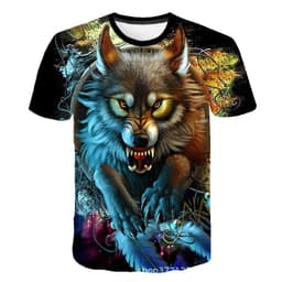 image-Men's 3D Digital Print Wolf T-Shirt - Black Casual