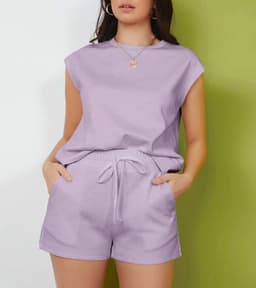 image-Women's 2024 Bronze Casual High Waist Shorts Set XL