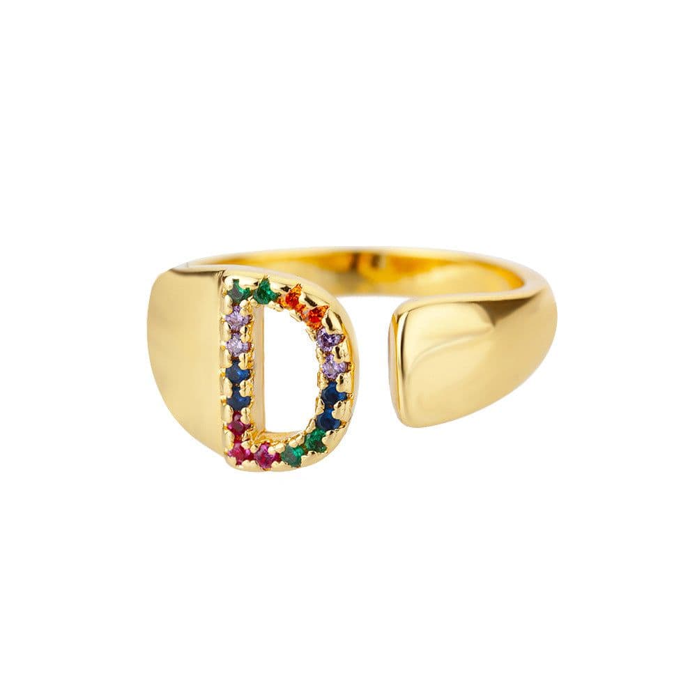 image-Retro Zirconia 26 Letter Adjustable Ring - Personalized Fashion Design