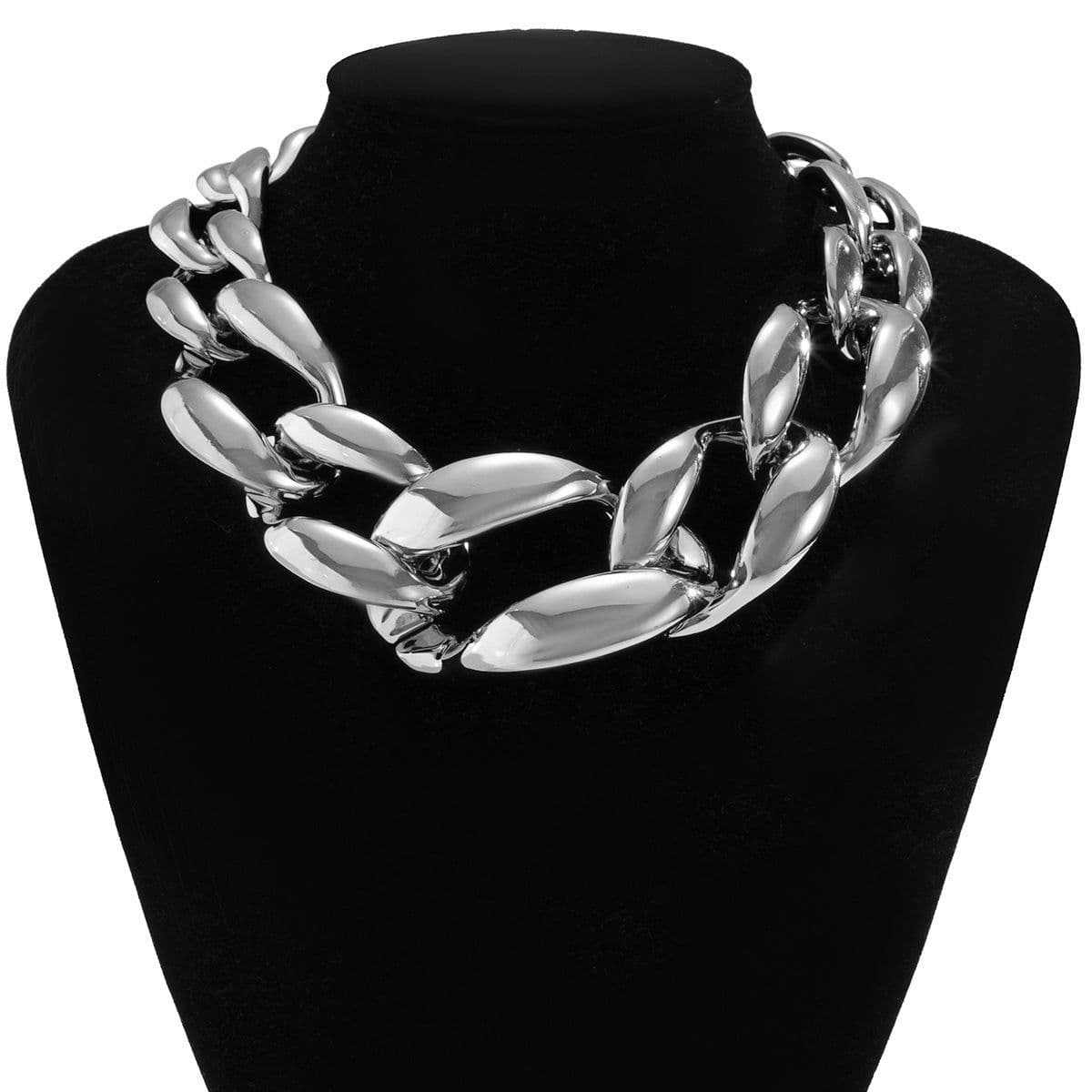 image-European and American cross-border jewelry hip-hop punk thick chain hollow pendant female street snap buttons exaggerated single-layer necklace