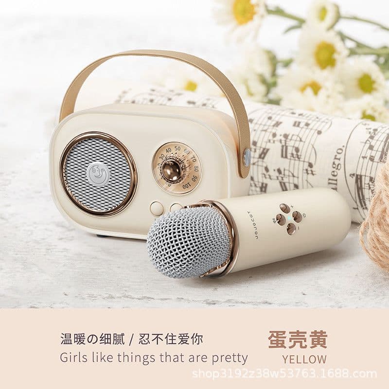 image-Douyin Bluetooth Wireless Karaoke Microphone for Kids - Double Wheat Yellow (50 characters)